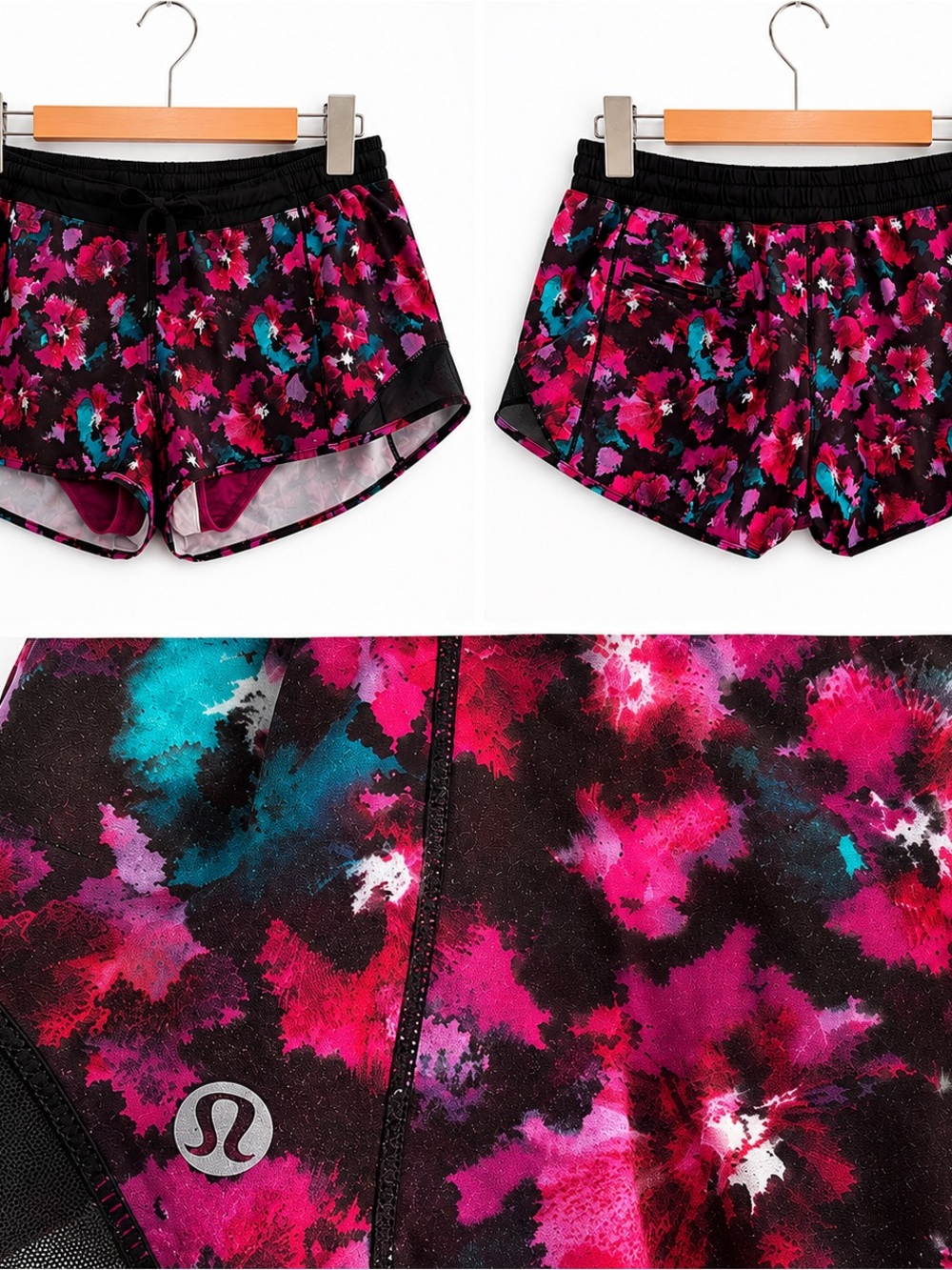🎀 Lululemon athletica Pink Teal Black Floral Athletic Shorts